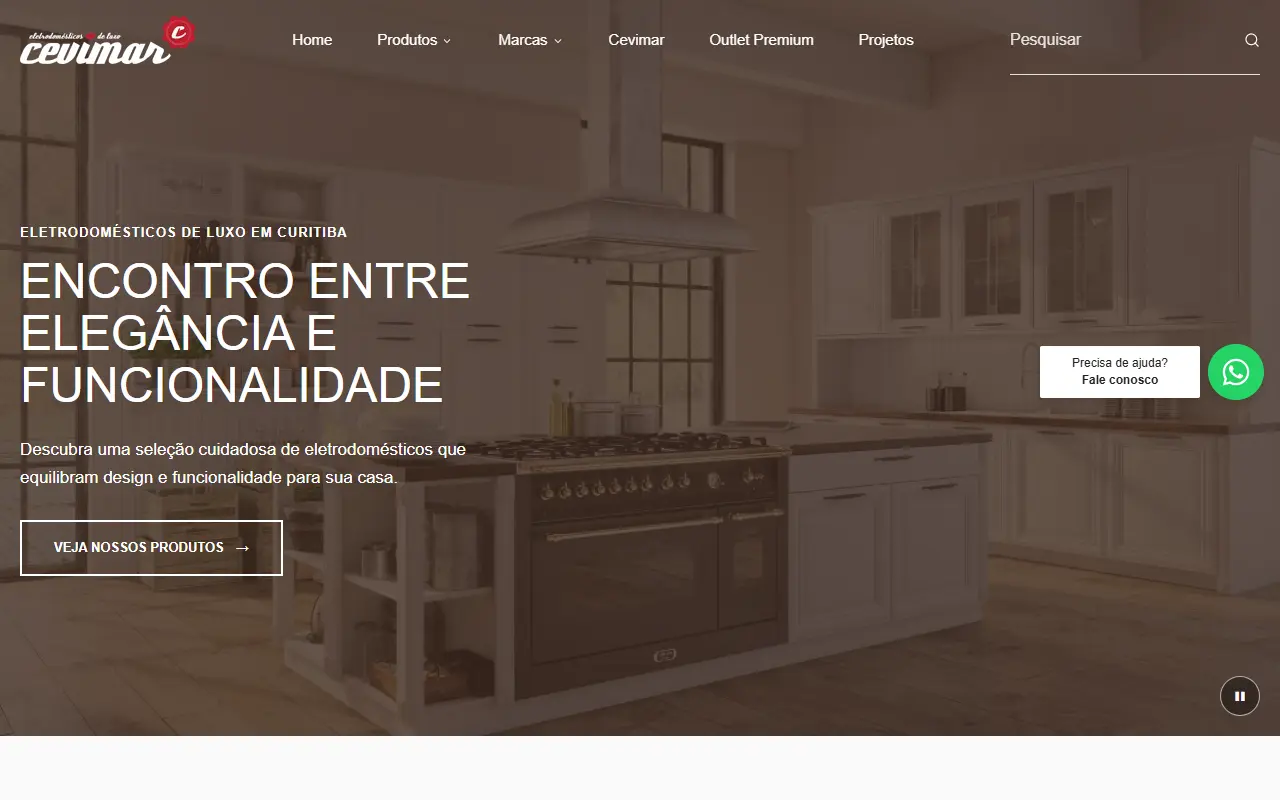 Página inicial do site Cevimar Especial Kitchen, criado pela Chipsete
