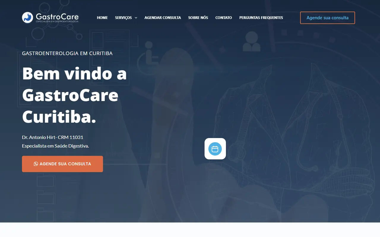 Página inicial do site Dr. Antonio Hirt | GastroCare, criado pela Chipsete