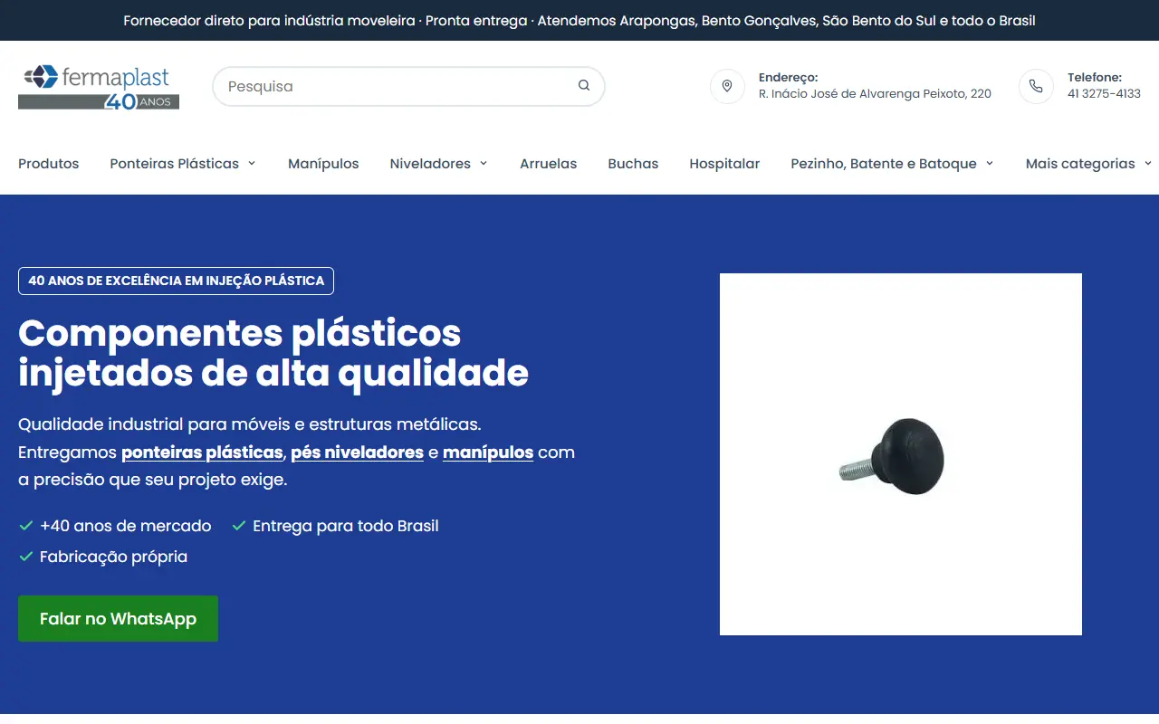 Página inicial do site Fermaplast, criado pela Chipsete