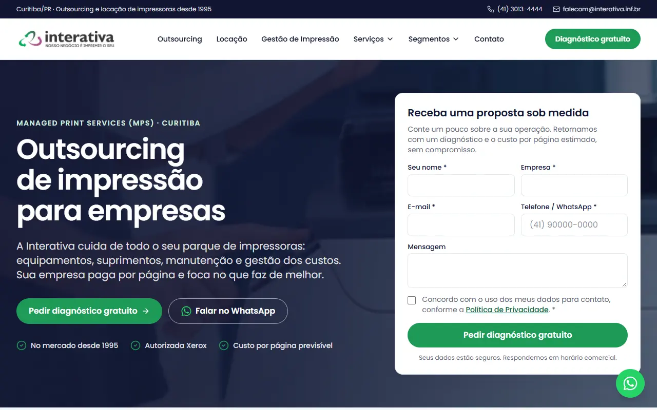 Página inicial do site Interativa, criado pela Chipsete