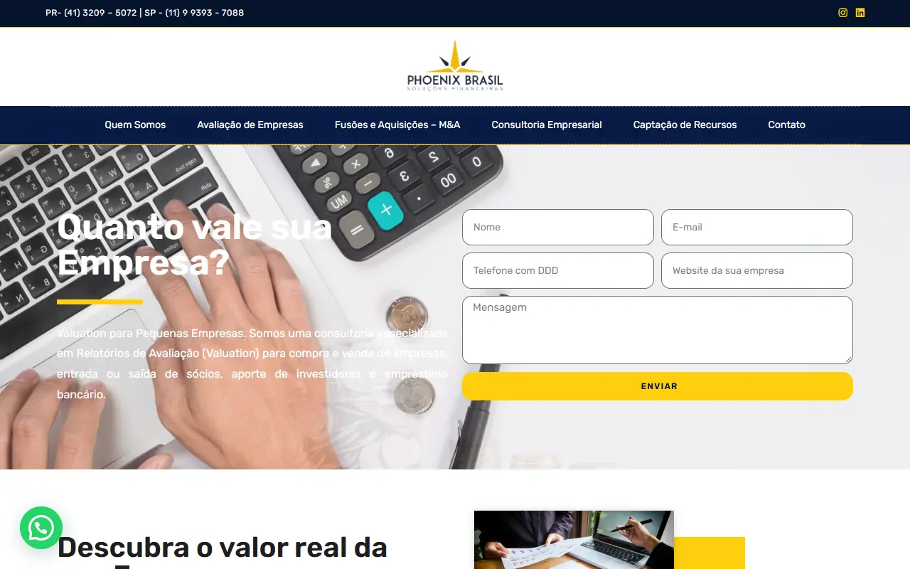 Página inicial do site Phoenix Brasil, criado pela Chipsete