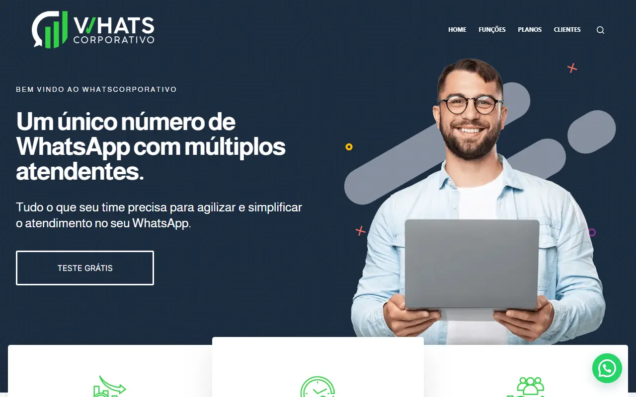 Página inicial do site WhatsCorporativo, criado pela Chipsete
